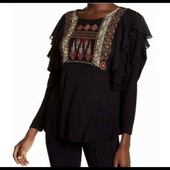 Free People La Cienga Embroidered Tiered Ruffle Blouse - Picture 1 of 9